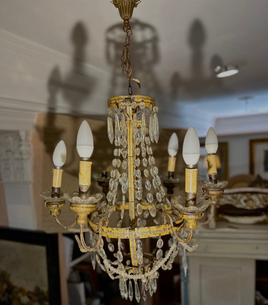 Elegant Six-light Crystal Drop Chandelier Dating From The Mid-19th Century.