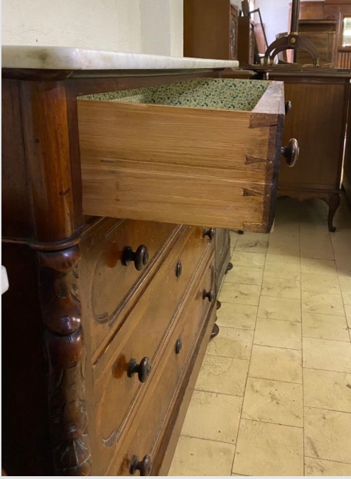 Chest Of Drawers And Pair Of Bedside Cabinets In Walnut With Marble Tops – Late 19th Century-photo-4