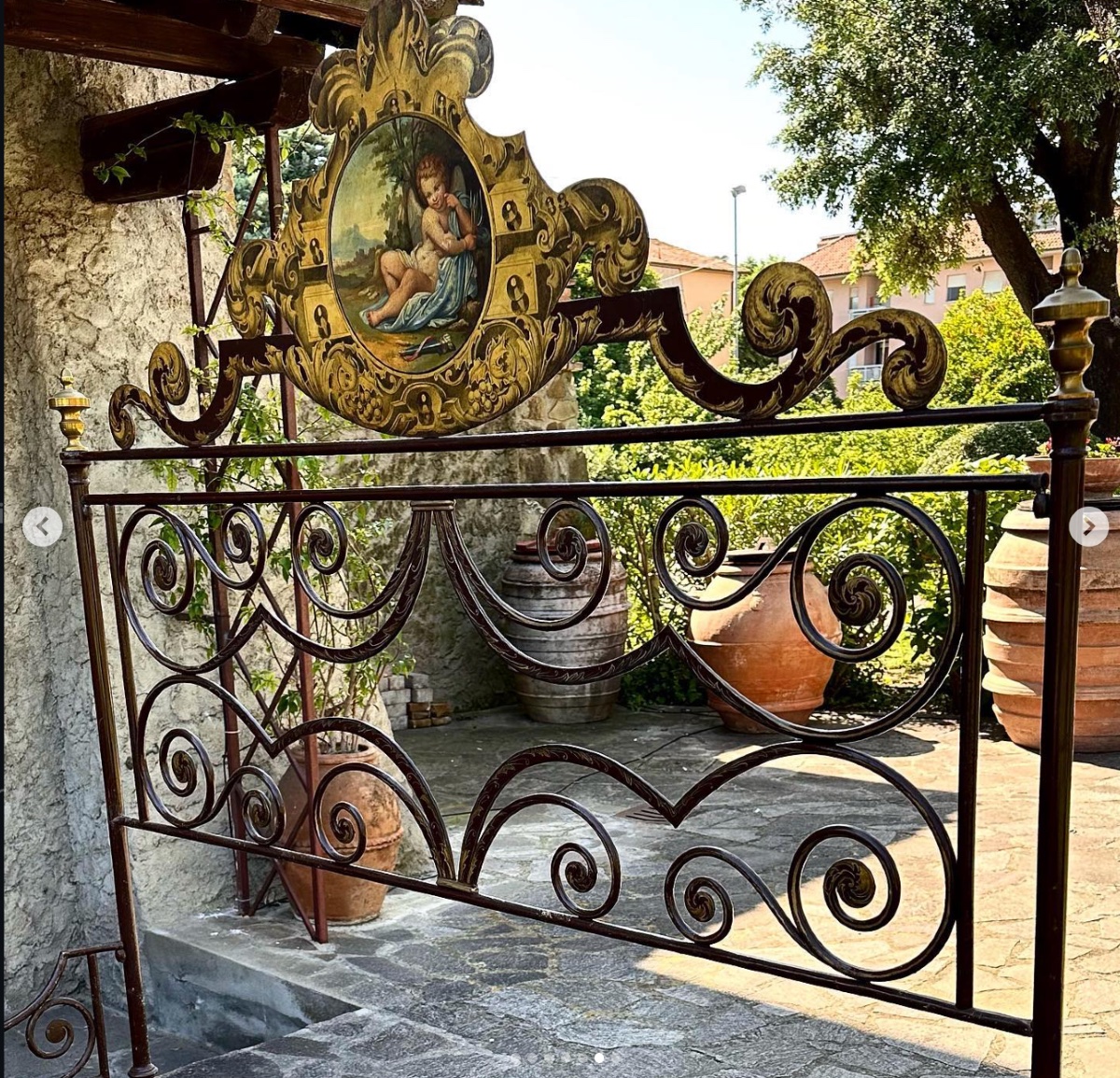 Sienese Double Iron Bed, Late 18th – Early 19th Century, With Original Decorations.-photo-2