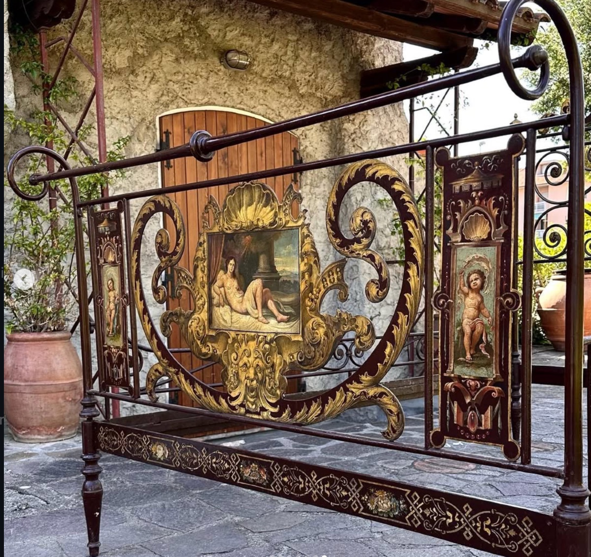 Sienese Double Iron Bed, Late 18th – Early 19th Century, With Original Decorations.-photo-3