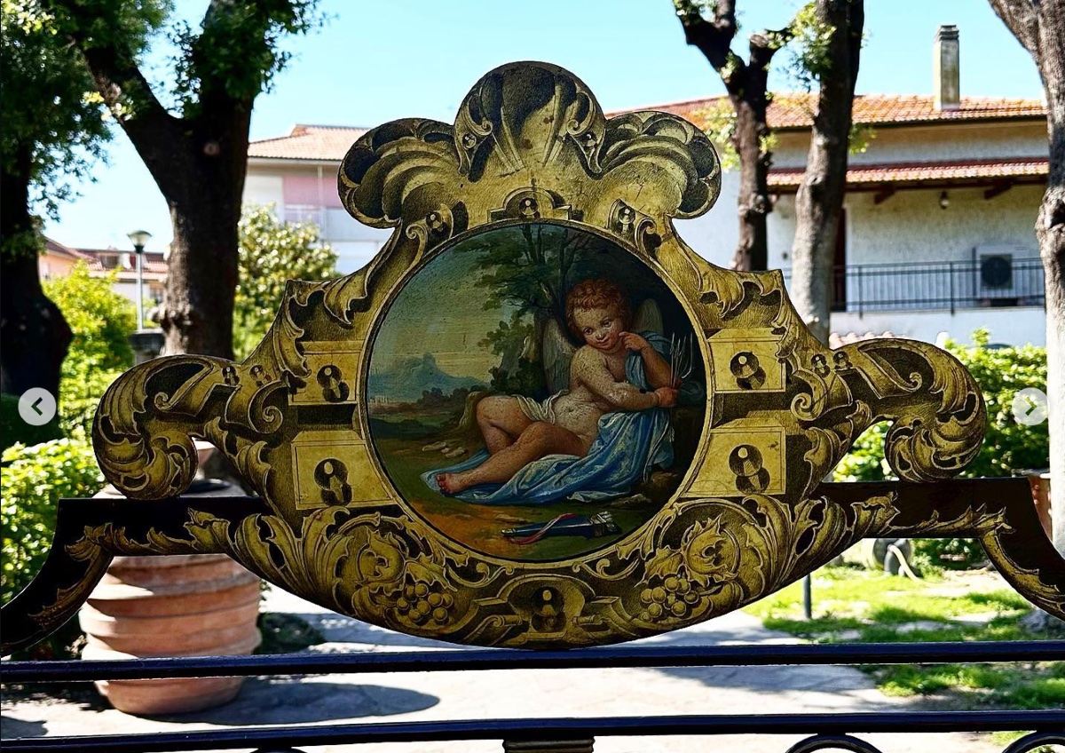 Sienese Double Iron Bed, Late 18th – Early 19th Century, With Original Decorations.-photo-1
