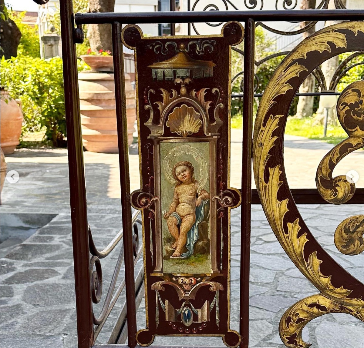 Sienese Double Iron Bed, Late 18th – Early 19th Century, With Original Decorations.-photo-2