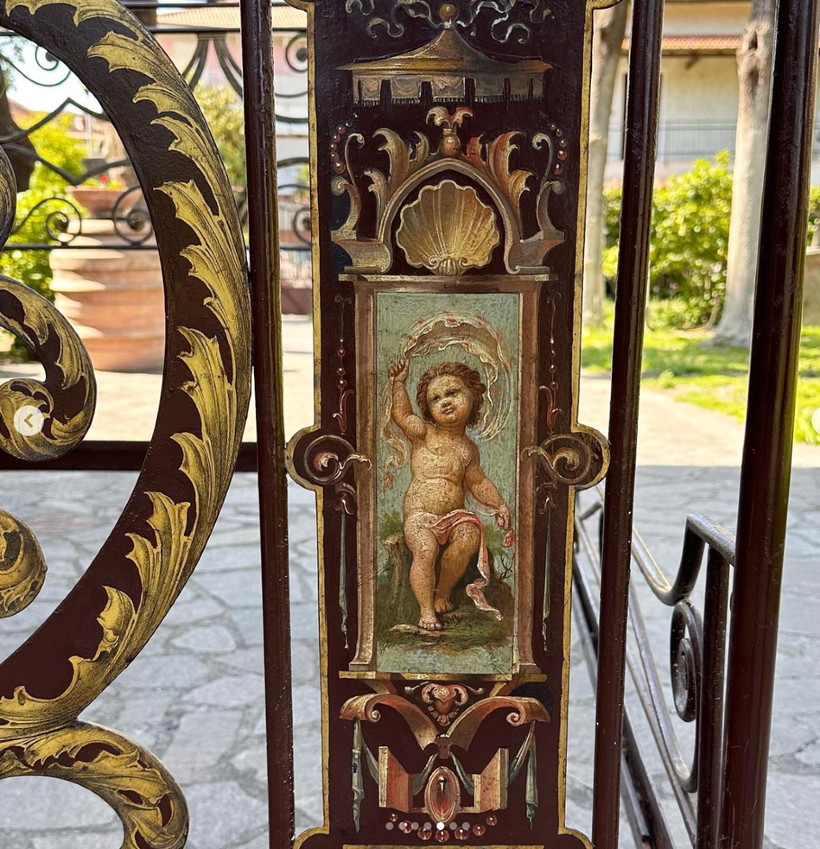 Sienese Double Iron Bed, Late 18th – Early 19th Century, With Original Decorations.-photo-3