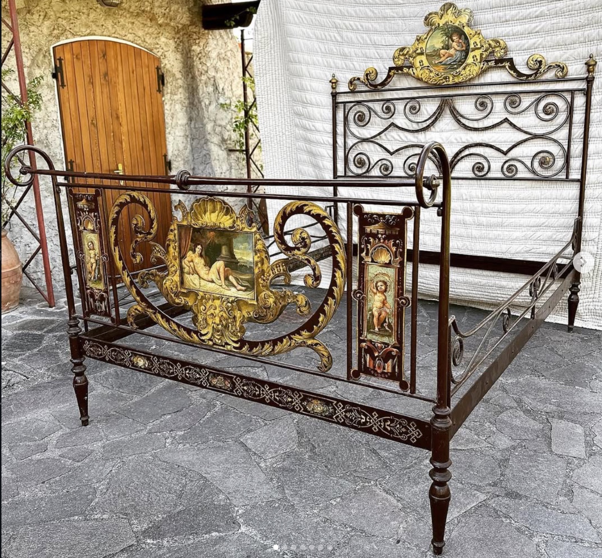 Sienese Double Iron Bed, Late 18th – Early 19th Century, With Original Decorations.