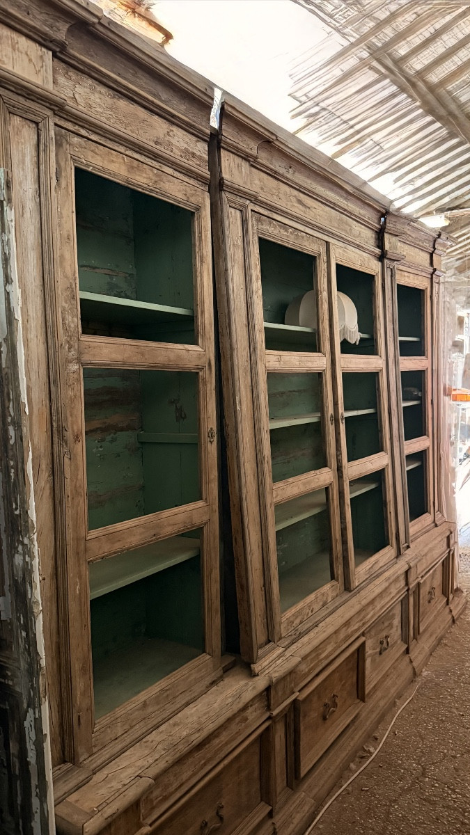 Antique Solid Wood Cabinet With Glass Doors – Late 19th / Early 20th Century