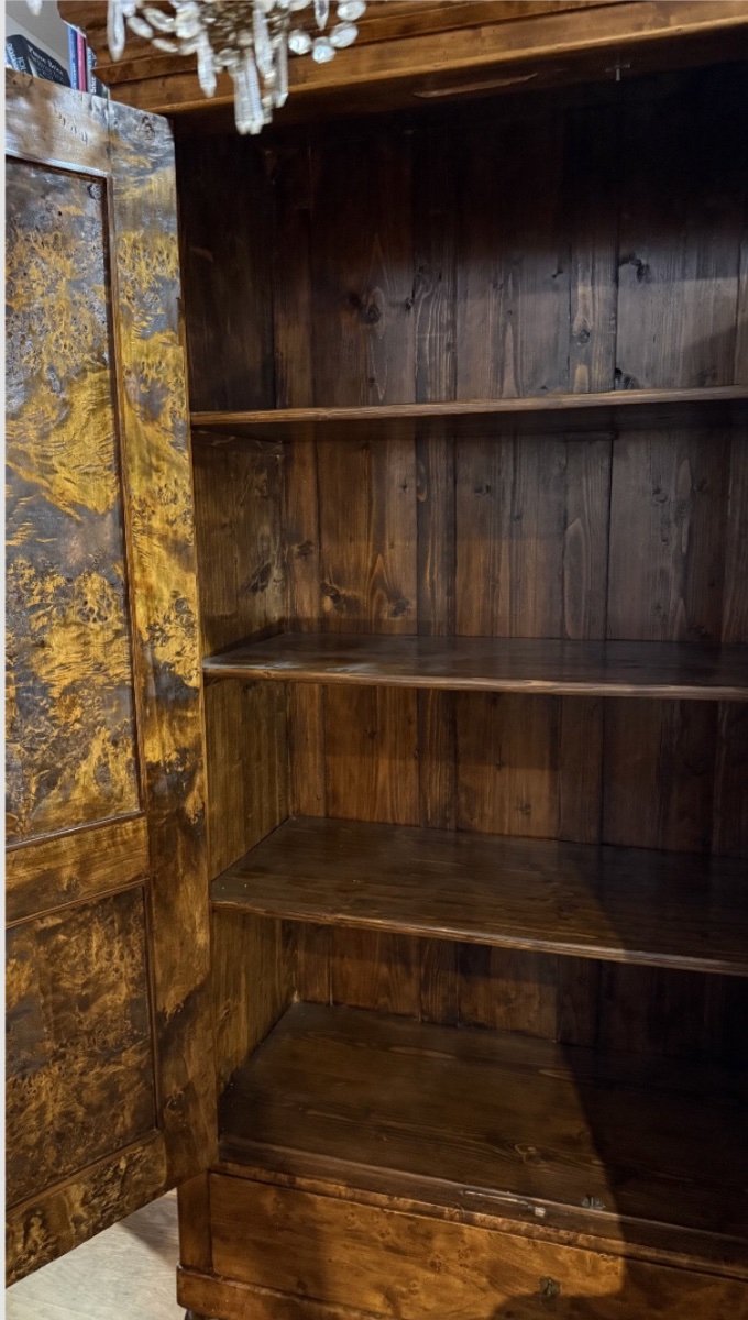 Two-door Walnut Solid Wood Wardrobe With Drawer – Early 20th Century -photo-2