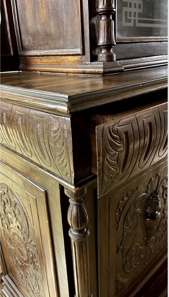 Crédence toscane à deux corps en bois massif de la fin du XIXᵉ siècle-photo-1