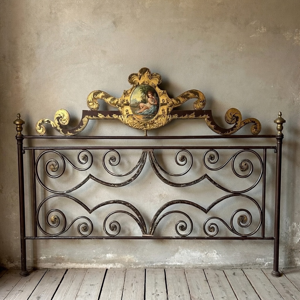 Sienese Double Iron Bed, Late 18th – Early 19th Century, With Original Decorations.-photo-2