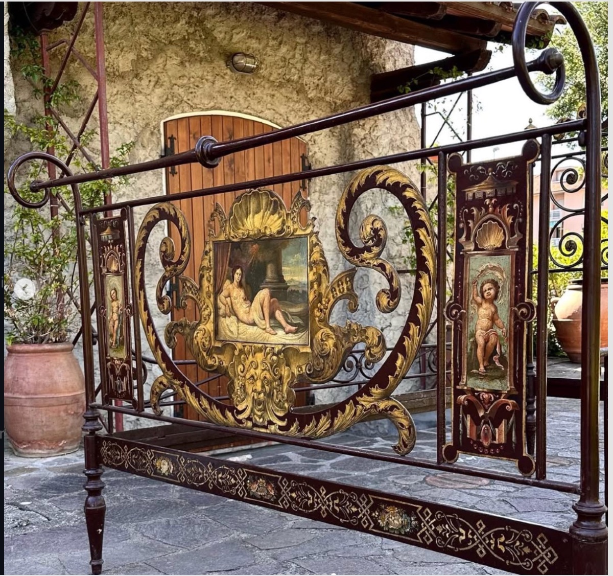 Sienese Double Iron Bed, Late 18th – Early 19th Century, With Original Decorations.-photo-2