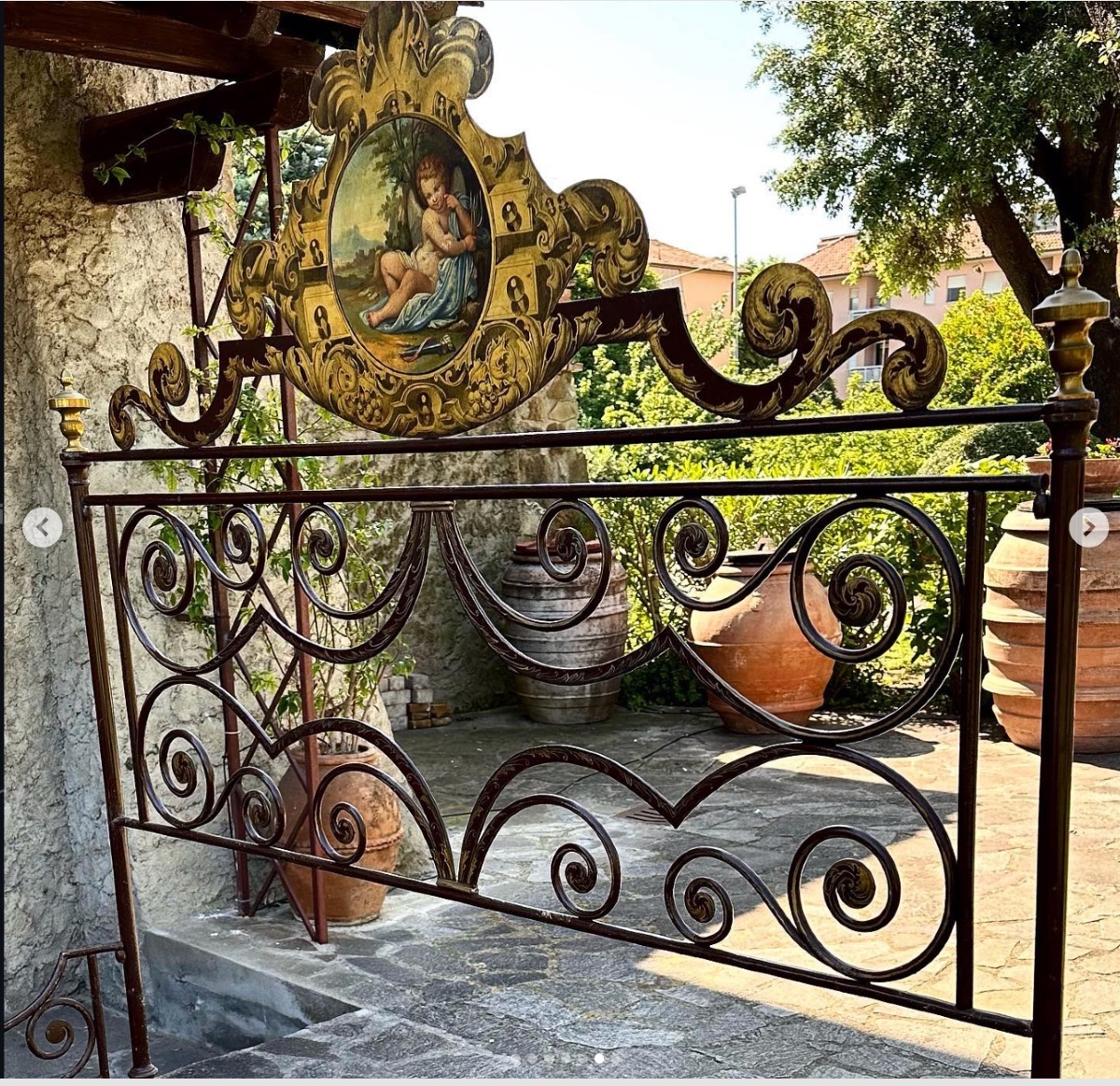 Sienese Double Iron Bed, Late 18th – Early 19th Century, With Original Decorations.-photo-3