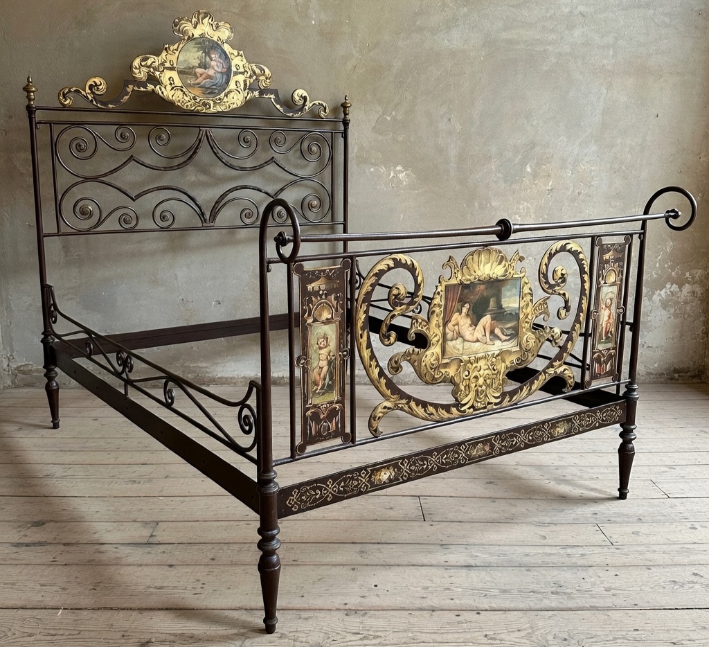 Sienese Double Iron Bed, Late 18th – Early 19th Century, With Original Decorations.