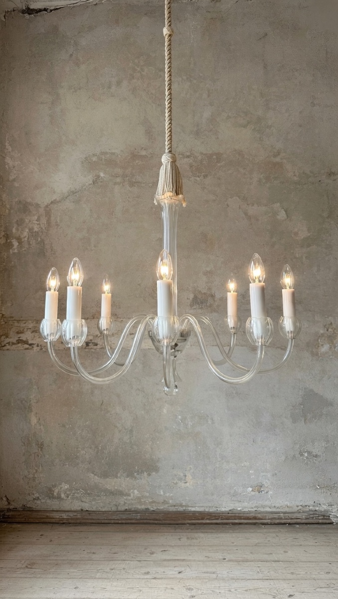 Eight-light Transparent Murano Glass Chandelier From The 1980s