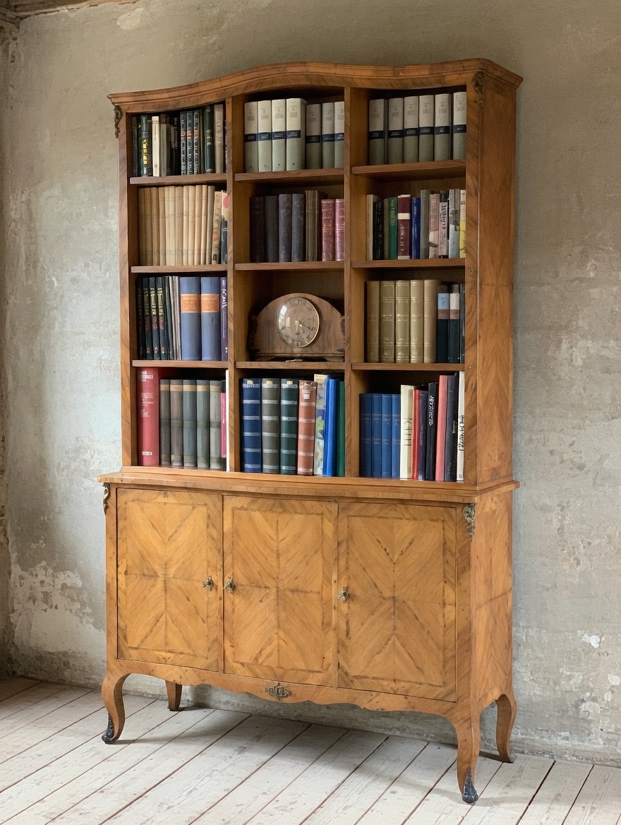 Bibliothèque à trois portes en bois de noyer, de fabrication française du début du XXᵉ siècle.