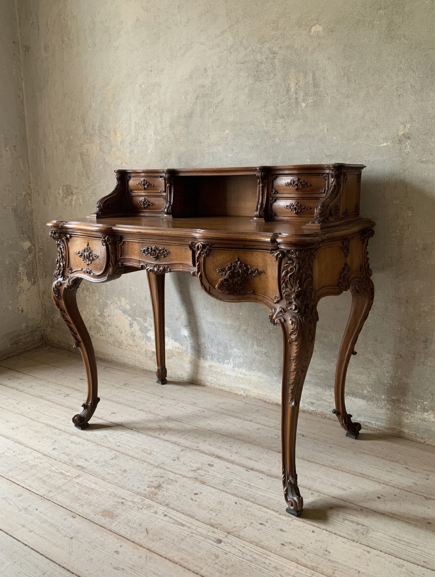 Magnificent Two-tier Desk/writing Table In Barocchetto Style (late 18th - Early 19th Century)-photo-2