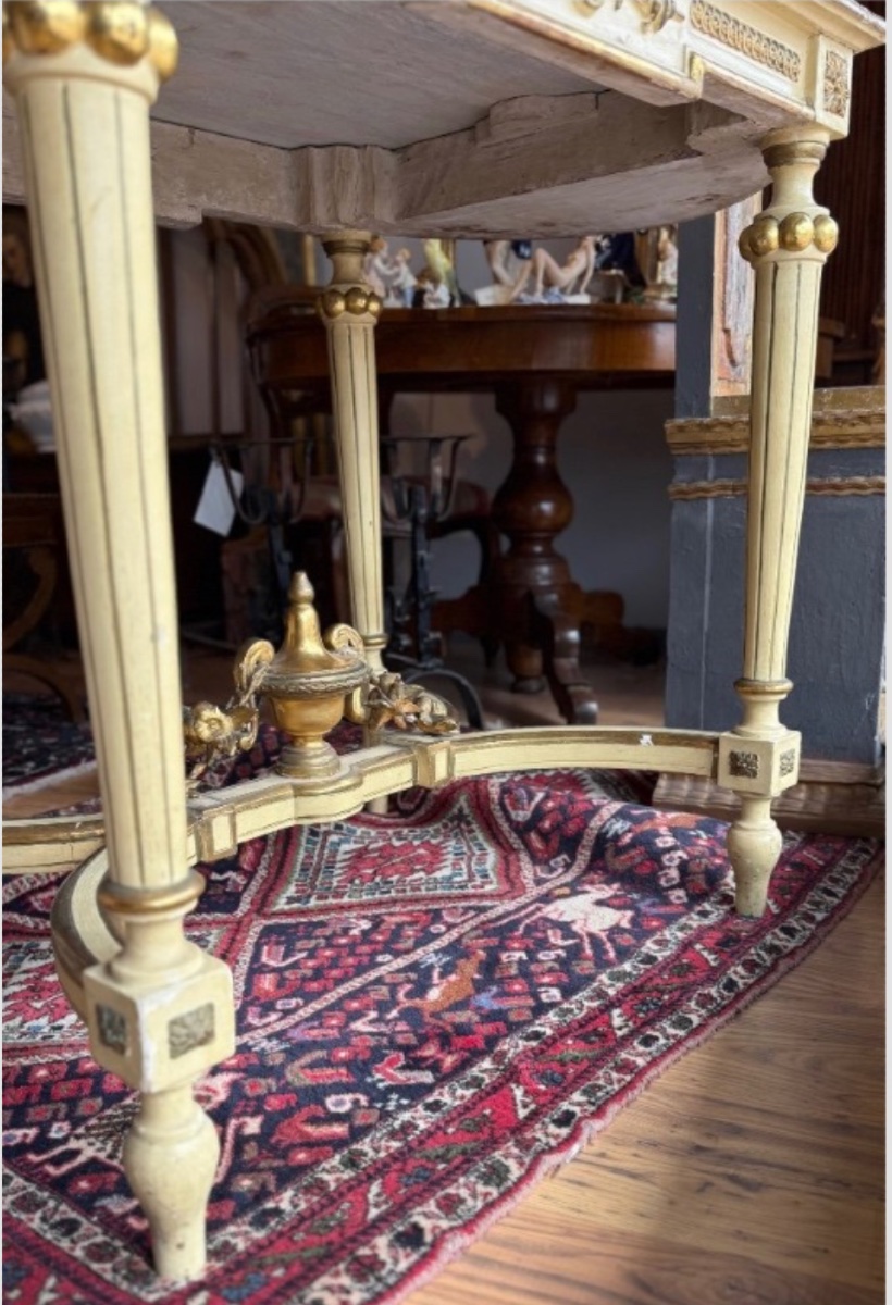 Console Louis XVI en laque et or avec plateau en marbre-photo-3