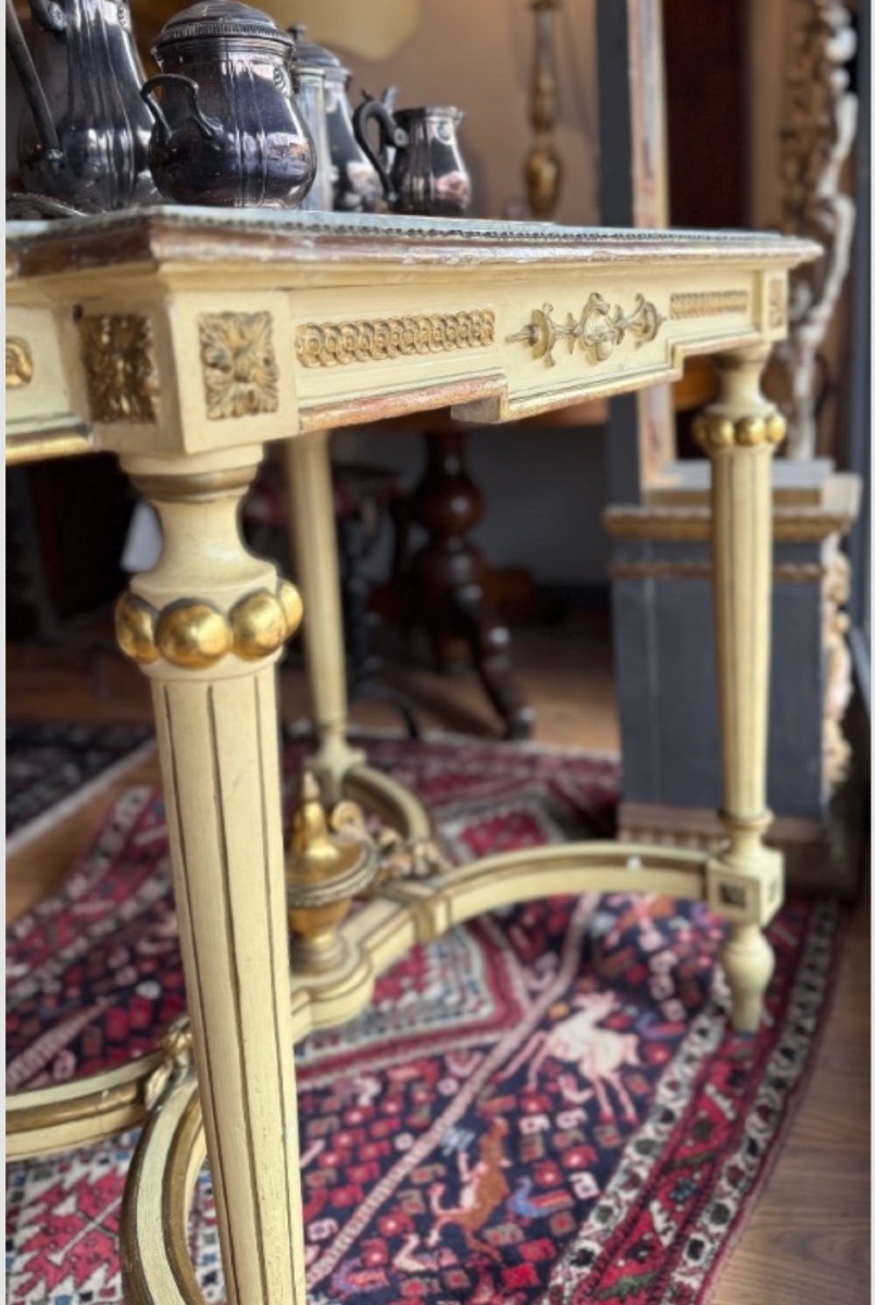 Console Louis XVI en laque et or avec plateau en marbre-photo-4