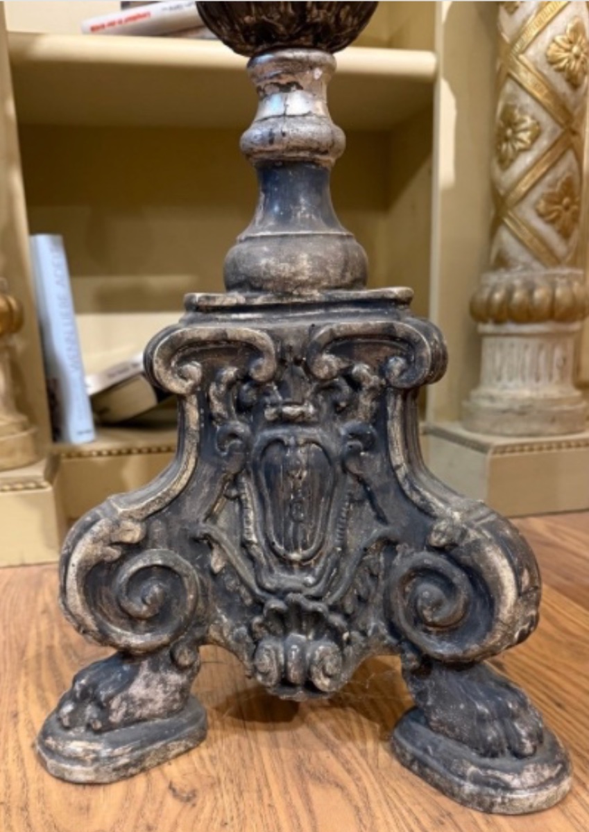 Carved Wood And Silver-leaf Candlesticks, Genoa, Late 18th Century-photo-2