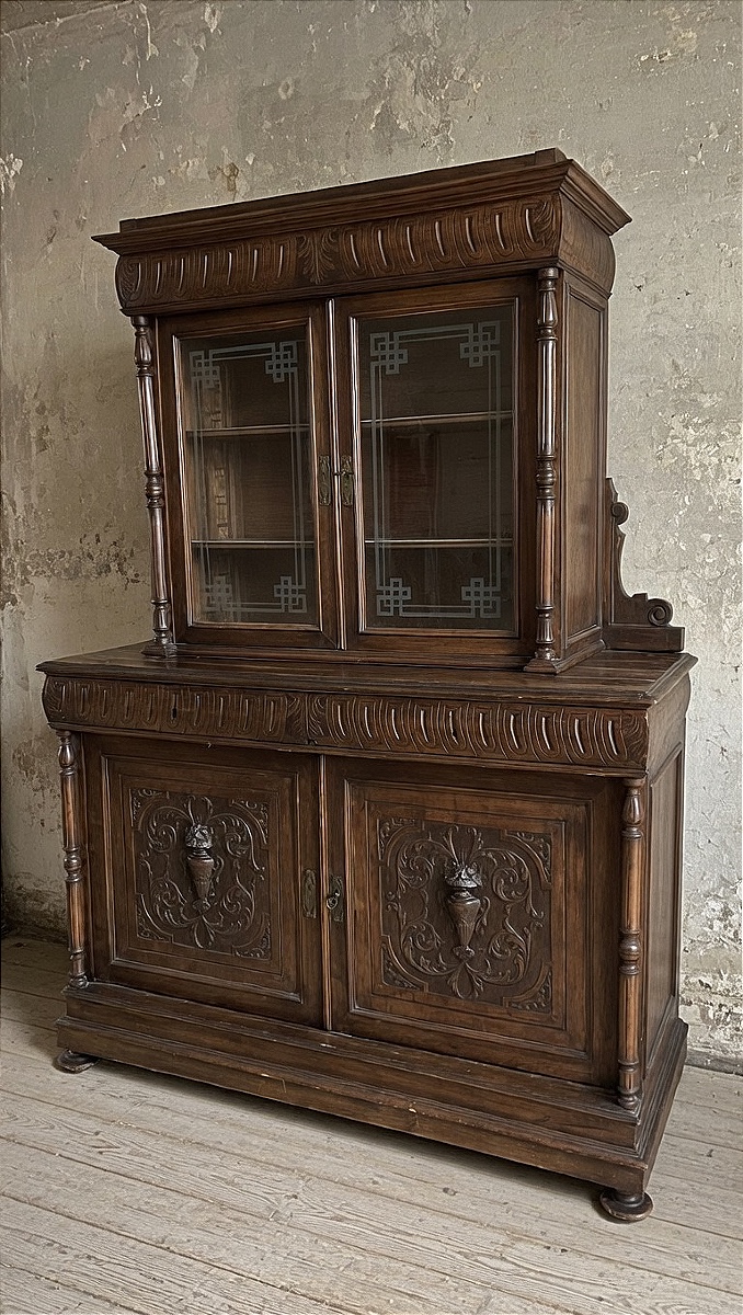 Late 19th-century Tuscan Double-body Sideboard Made Of Solid Wood