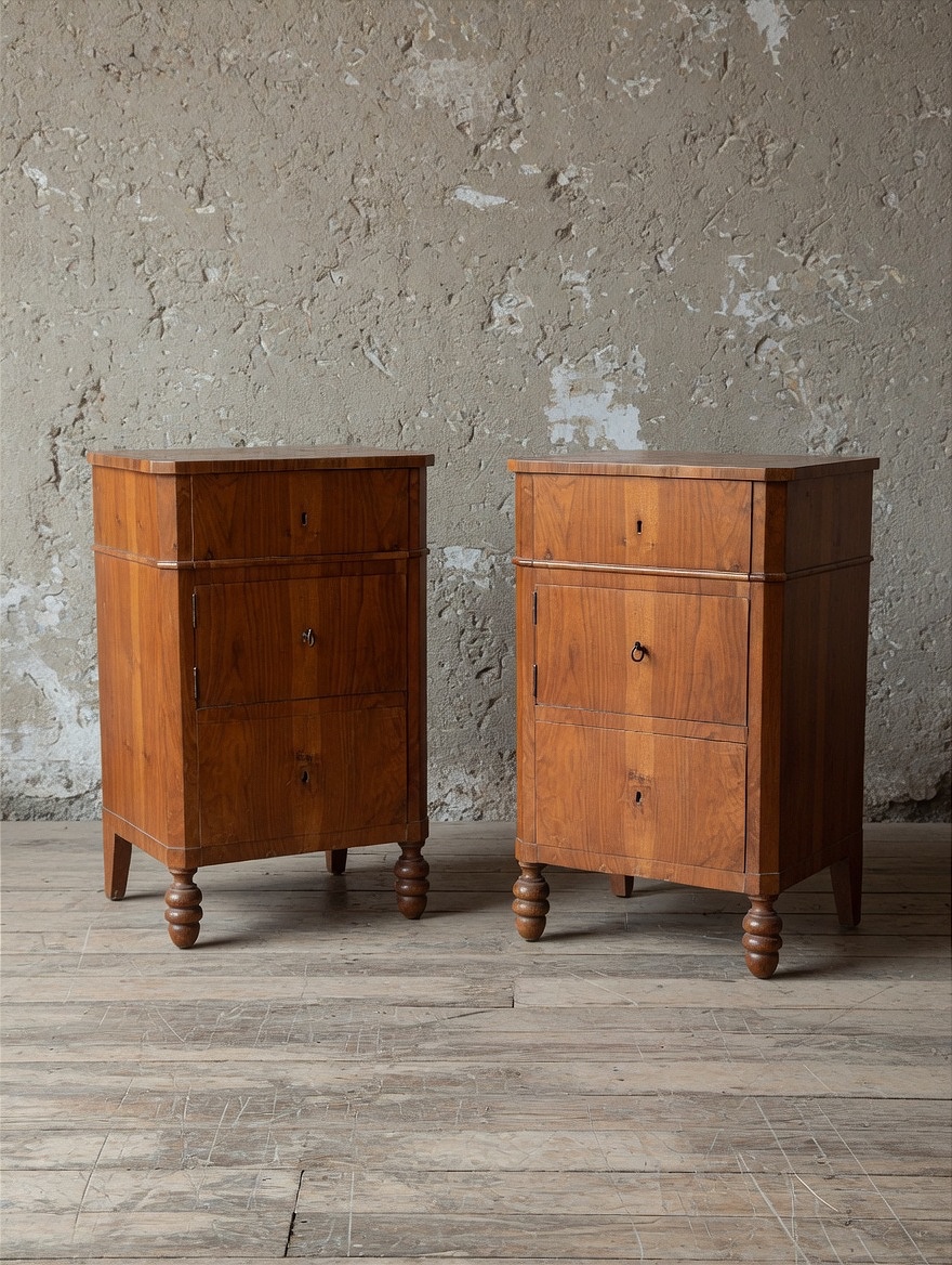 Pair Of Antique Walnut Nightstands, Empire/restoration Style