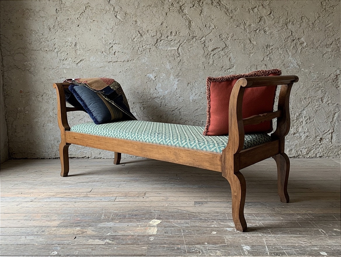 Banquette / dormeuse en noyer, datant de la fin du XIXᵉ siècle