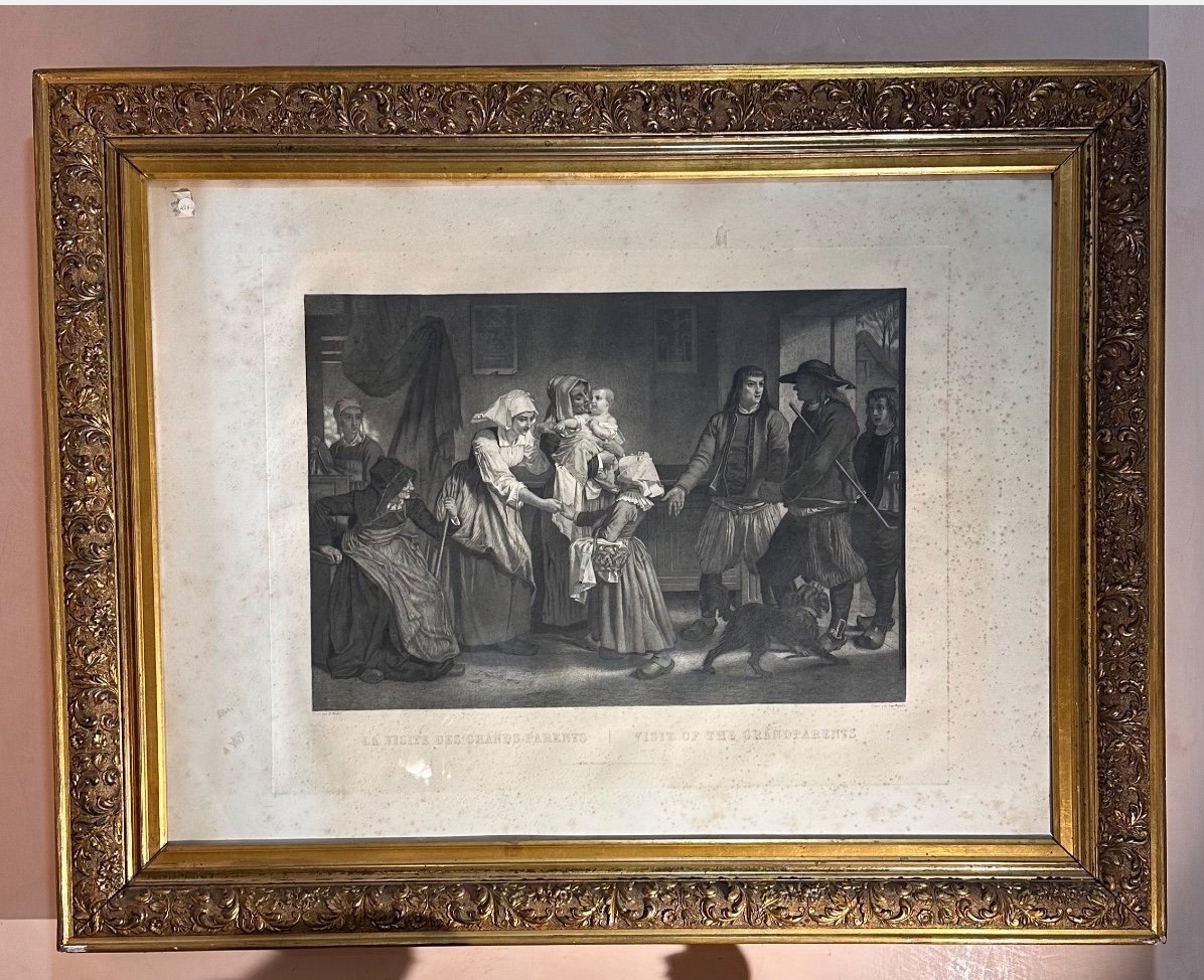 Paire de tableaux représentant des scènes familiales datant de la fin du XIXe siècle.-photo-2