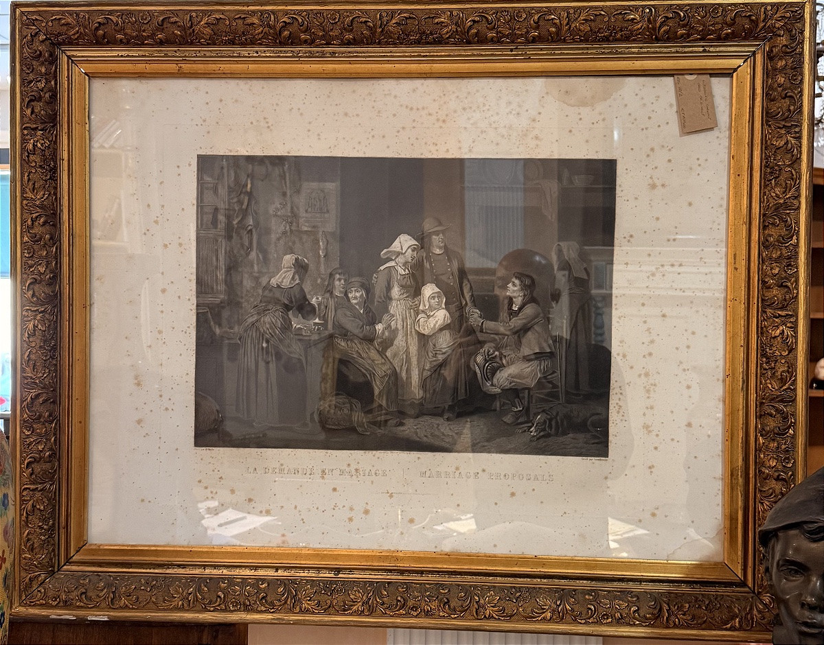 Paire de tableaux représentant des scènes familiales datant de la fin du XIXe siècle.-photo-3