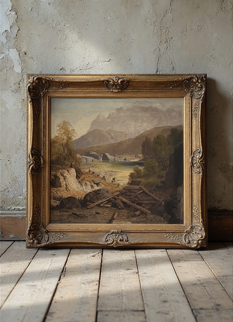 Peinture représentant un paysage nordique, huile sur panneau réalisée entre 1825 et 1855