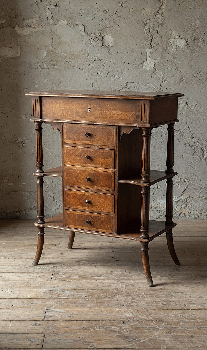 Table de travail pour couture de la fin du XIXe siècle, réalisée en noyer.