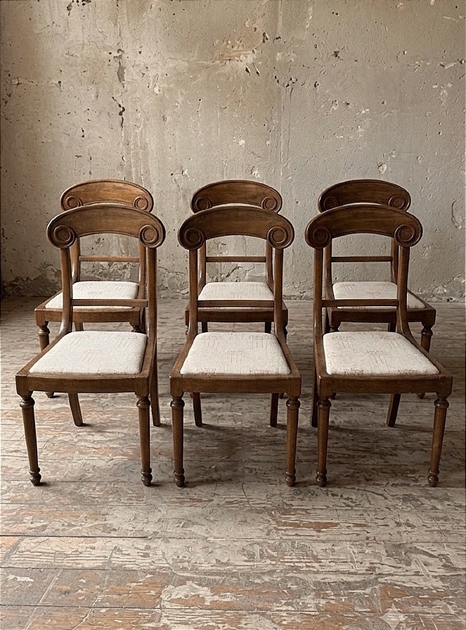 Six Walnut Chairs, Early 20th Century