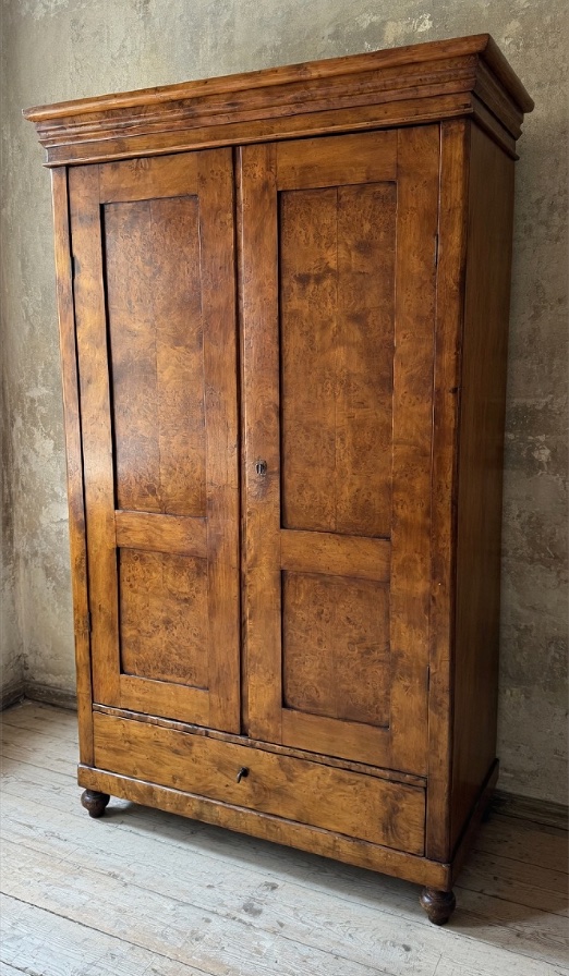 Two-door, One-drawer Wardrobe Made Of Solid Walnut – Early 20th Century