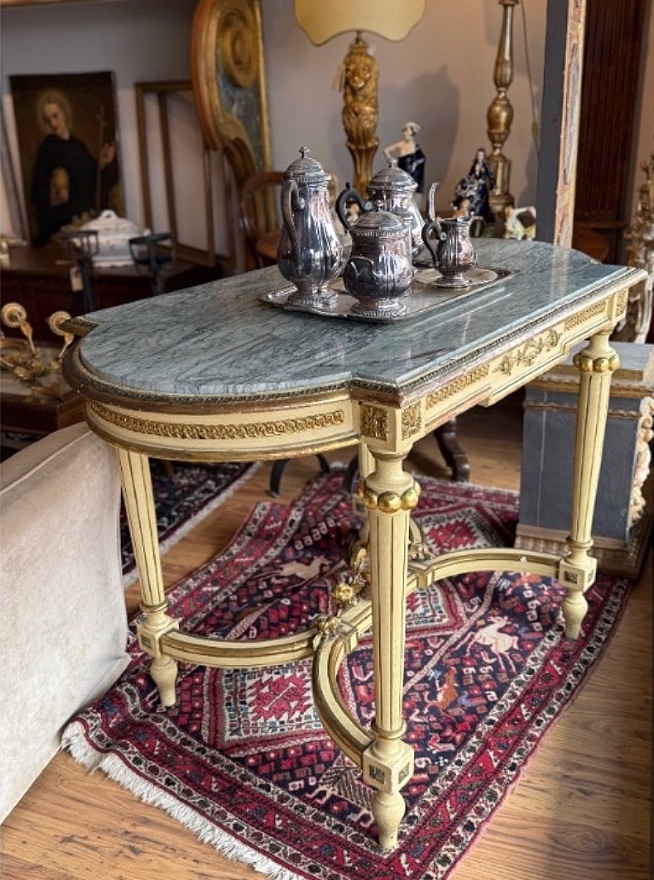 Console Louis XVI en laque et or avec plateau en marbre-photo-2