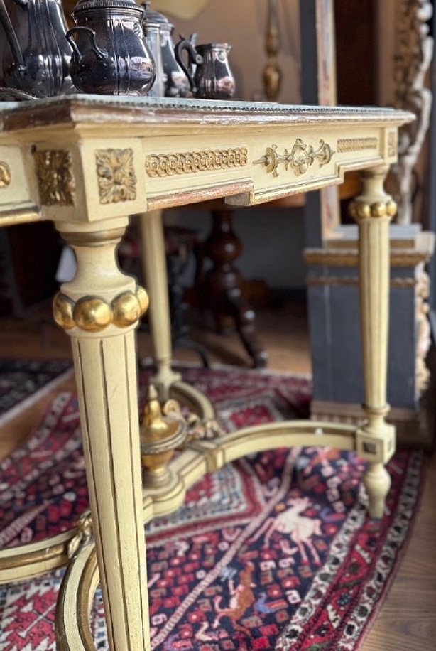 Console Louis XVI en laque et or avec plateau en marbre-photo-4