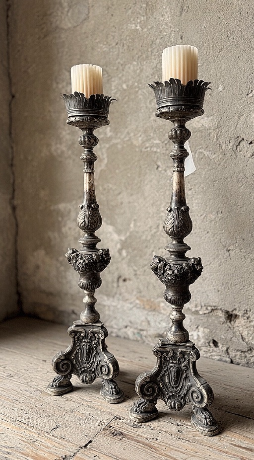 Chandeliers en Bois Sculpté et Argenté à la Feuille gênes, fin du XVIIIe siècle 