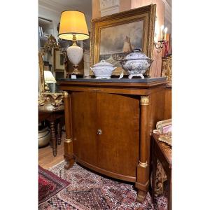 Pair Of Biedermeier Sideboards With Curved Cherry Wood Doors And Slate Top.