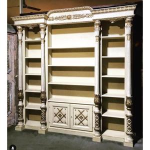 Ancient Bookcase In Original Lacquer And Gilding