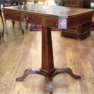Mahogany Wooden Work Table With Maple Inlays. France At The End Of The 19th Century.
