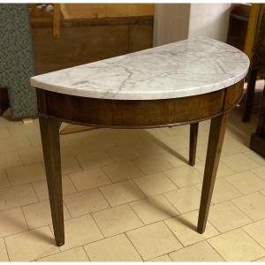 Half-moon Console Or Table In Walnut With Late 19th Century Marble Top.