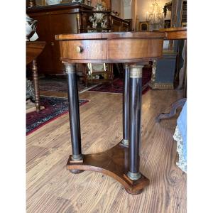 Empire Coffee Table In Walnut, With Ebonized Legs And Brass Ornaments.