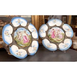 Pair Of Limoges Porcelain Plates, Art Nouveau Style. 