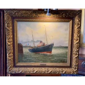 Painting Depicting A Seascape, Oil On Canvas From The 19th Century, Signed Varnei.