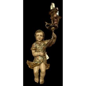 Wooden Sculpture From The 17th Century In Decorated Wood.