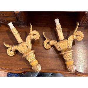 Pair Of Carved Giltwood Wall Sconces – Late 19th Century