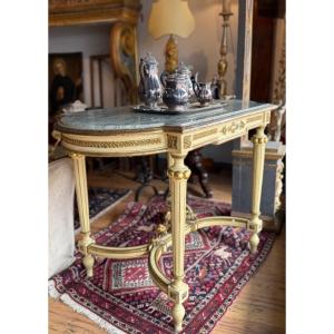 Louis XVI Console Table In Lacquer And Gold With Marble Top