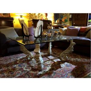 Coffee Table With 18th-century Carved Wooden Elements