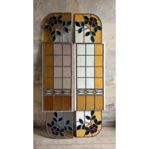 Vitraux Liberty en verre coloré plombé, fin XIXe - début XXe siècle