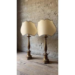 Paire de chandeliers en bois doré avec éventail en parchemin – Toscane, début du XIXe siècle