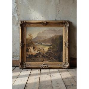 Peinture représentant un paysage nordique, huile sur panneau réalisée entre 1825 et 1855