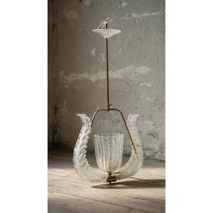 Murano Glass Pendant Lamp Attributed To Barovier, Made In Italy In The