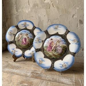 Pair Of Decorative Limoges Porcelain Plates, Art Nouveau Style, Late 19th Century