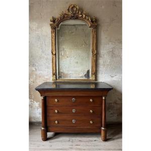 A 19th-century Italian Empire-style Chest Of Drawers, Crafted From High-quality Walnut.